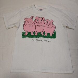 Vintage St Thomas USVI T-Shirt Mens Medium White 90s Single Stitch Pig Humor